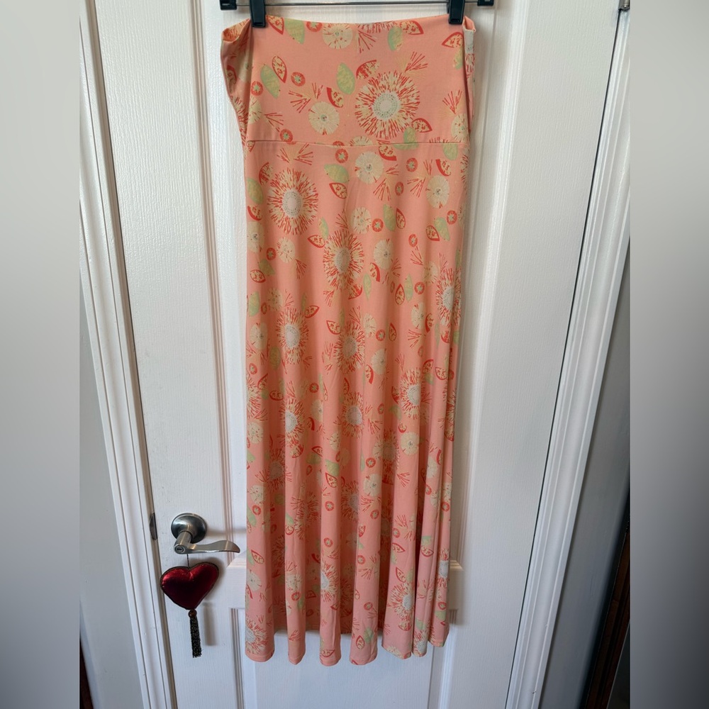 LuLaRoe Maxi Skirt Small Fold Over Waist Boho Orange Floral Stretch - Picture 2 of 4